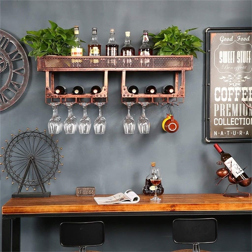 Storage Rack Wine Racks Vintage Wall Holder Metal Double Layer Free Standing | Wine Bottle Holder | Rustic Wine Holder Wine Stand Wine Cabinet (Color : Bronze) Shelves
