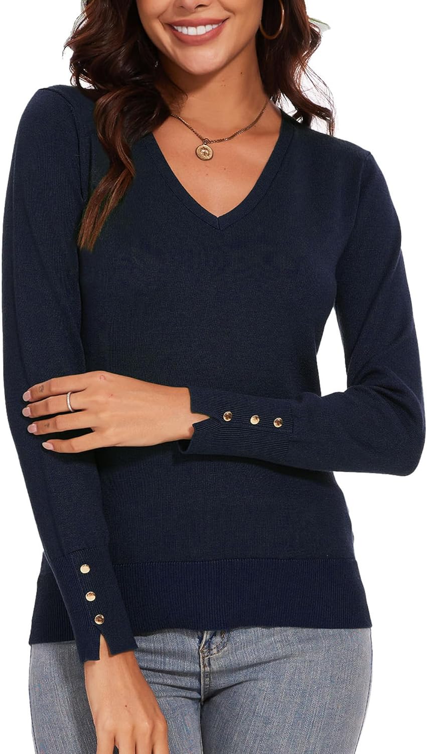 Spicy Sandia Women's V Neck Sweaters Long Sleeve Lightweight Pullover Knit Shirt Essential Top Dressy Casual - Image 6