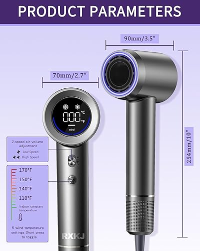 Miniatura 8 de Secador de pelo, 15000 rpm, secador de pelo iónico de alta velocidad para secado rápido, ligero profesional con boquilla magnética, 5 temperaturas y
