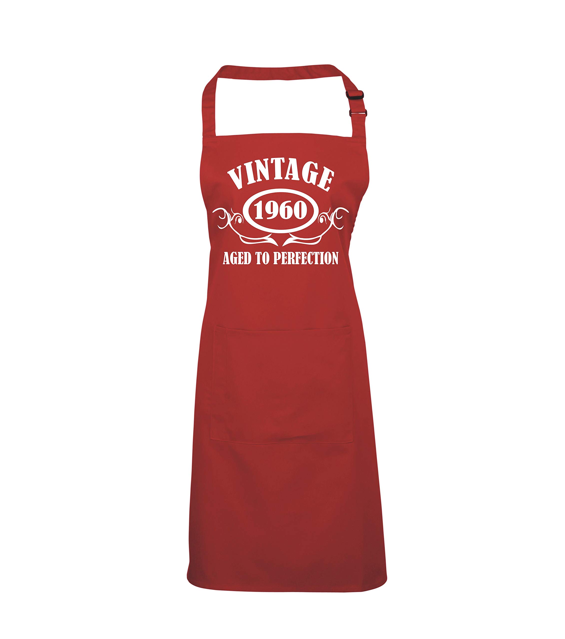 Tablier 60e anniversaire contre les taches, protection coton rouge barbecue