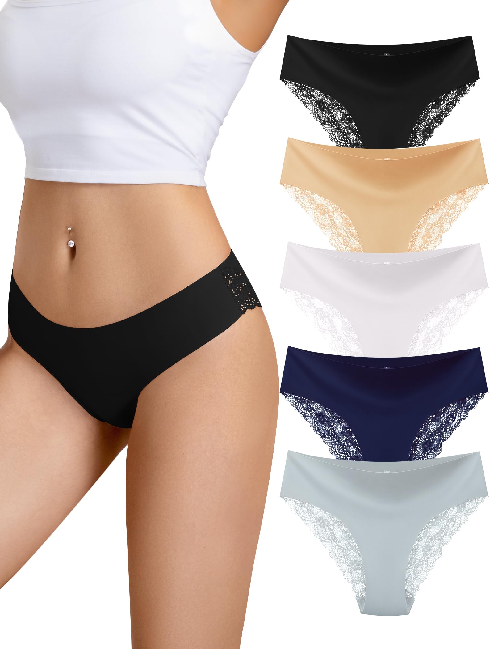 VOENXE Unterhosen Damen,Spitze Slip UnterwäSche Frauen,Women Mehrpack Soft Panty,Bequeme Weich Panties Bikini,Stretch Comfortable Underwear,Sexy Lace Unterhose 5er Pack