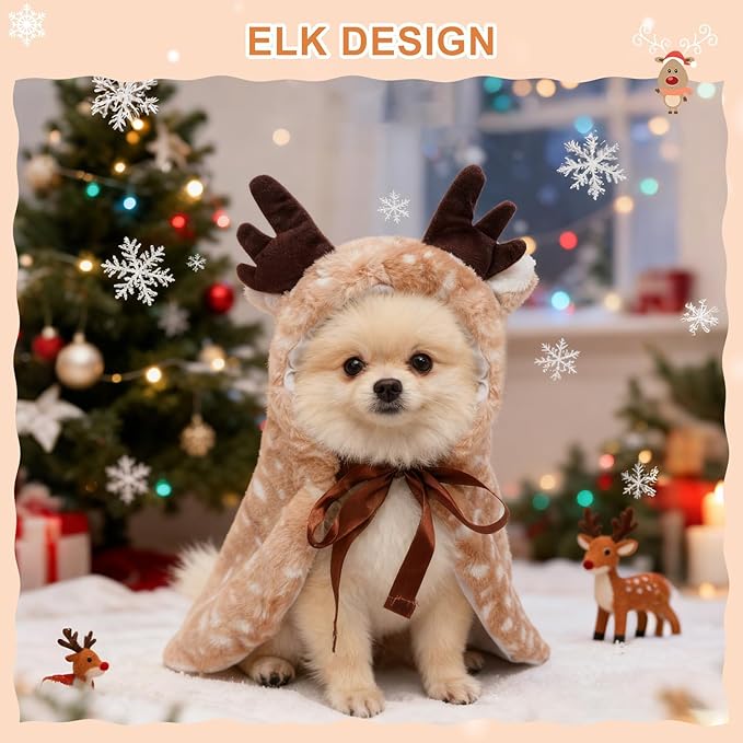 Disfraz de Reno Navideño para Perros Pequeños/Medianos con Gorro de Santa miniatura 5