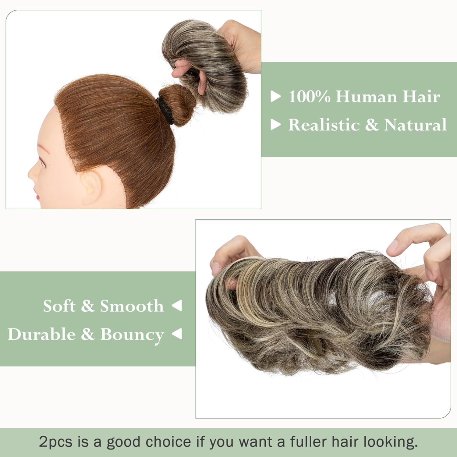 S-noilite Thick Messy Bun Hairpiece Real Human Hair for Women Tousled Updo Scrunchie Donut Chignon Realistic Natural Bun Hair Piece Highlight Black Mixed Bleach Blonde