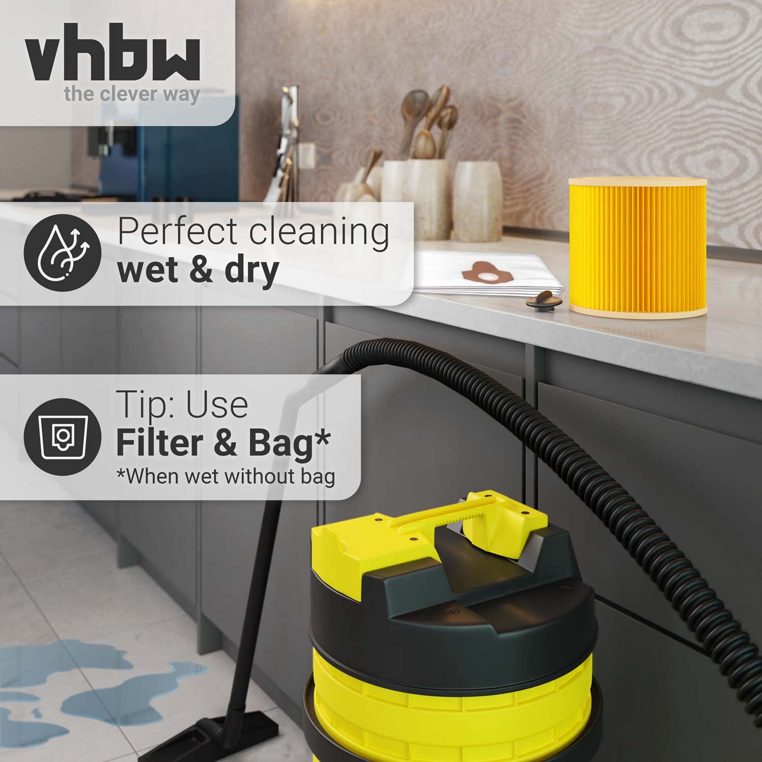 vhbw Filtr nabojowy kompatybilny z odkurzaczem Kärcher WD1, WD2, WD3, WD3 Premium, WD 3 P Extension Kit, WD 3.200, zamiennik do 6.414-552.0, 6.414-772.0, 6.414-547.0