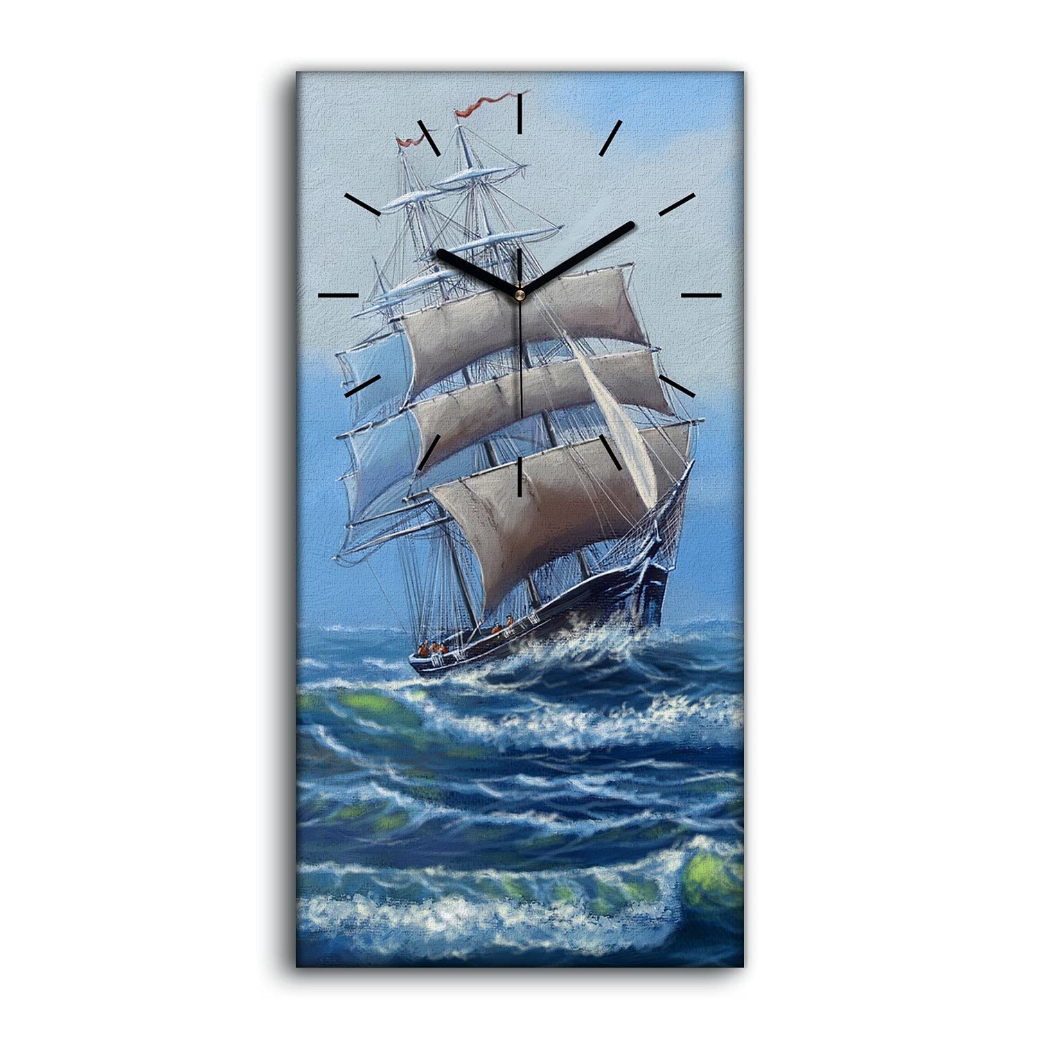 Horloge murale moderne toile 30x60cm décoration salon chambre mer et voilier