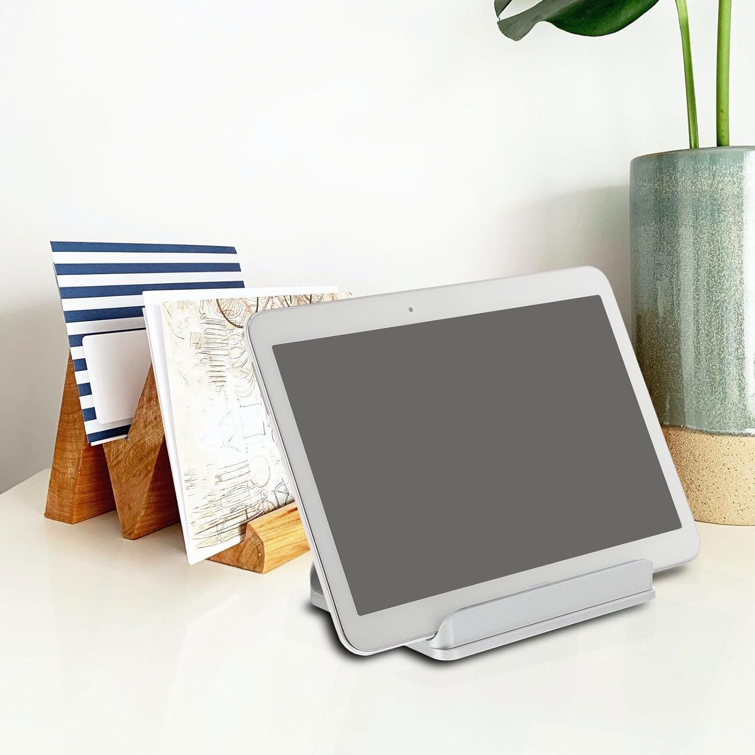 Cabilock Aluminum Alloy Laptop Stand Vertical Dual Slot Holder Portable Desktop Rack Tablet Vertical Dock Space-Saving Base for Office and Home Use