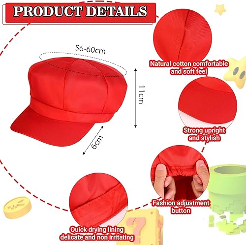 Miniatura 2 de Kavoc Disfraz de Halloween Super Role Play Bros, incluye sombrero de fontanero, tirantes, guantes, botones de barba para hombres y mujeres