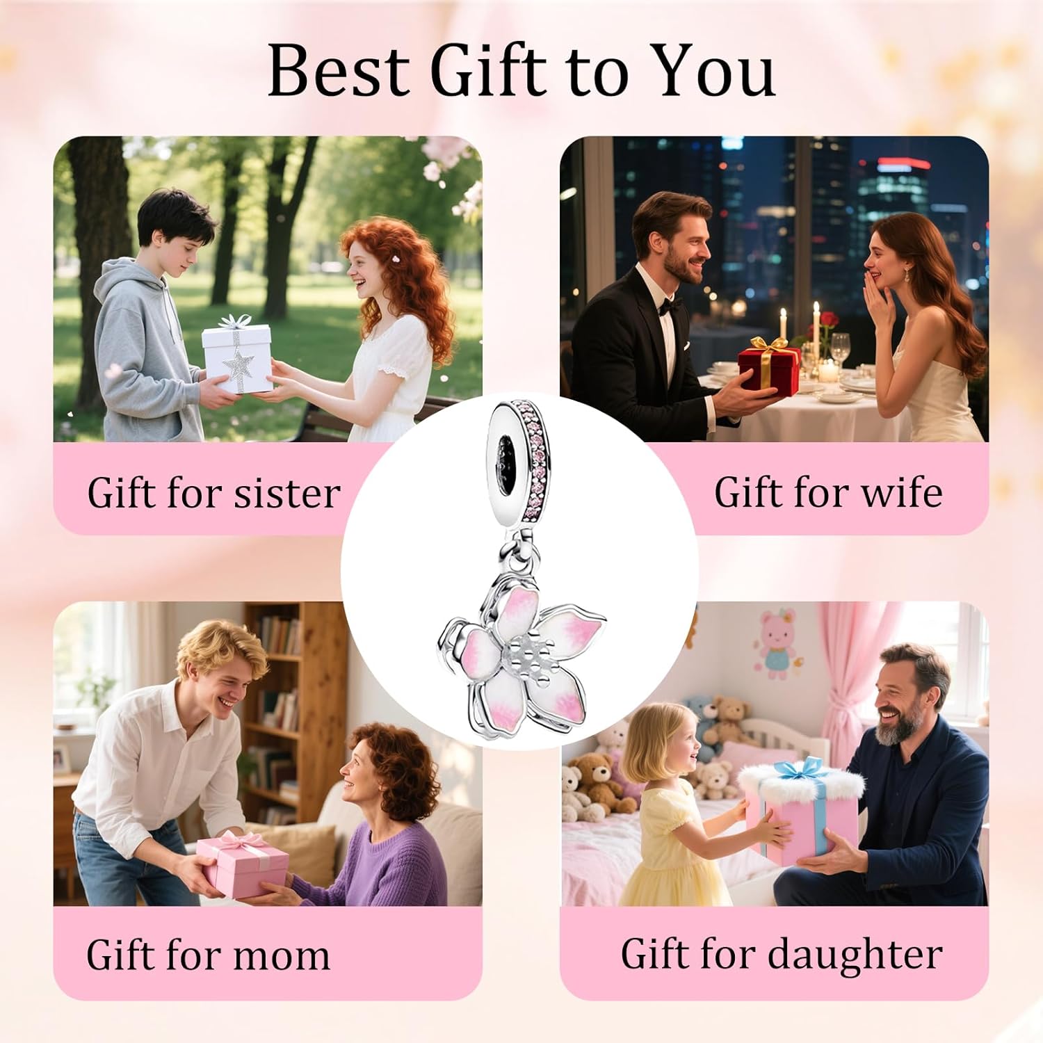 PARCOM Charms S925 Sterling Silver Fits for Pandora Bracelets perfect Valentine's Day gift, Cherry Blossom Dangle Beads Jewelry for Women - Image 8