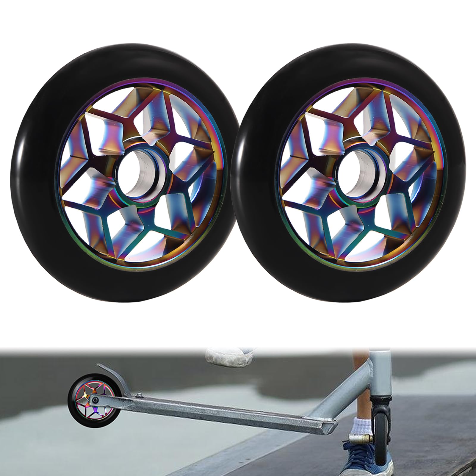 2 Ruote Per Scooter 100/110 Mm - ABEC-9 Cromate, Set Da 1 Paio - Colore Nero