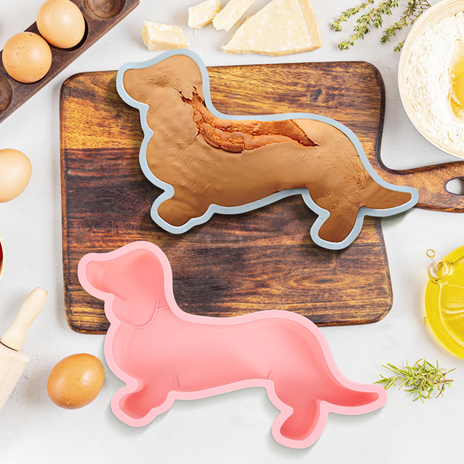 Stampo da Forno in Silicone a Forma di Cane 2 Pezzi Rosa | Torta e Budino, Texture Fine e Struttura Robusta, Leggero e Antiaderente per Cucina e Compleanno