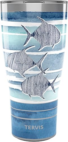 Tervis Traveler - Vaso aislado de triple pared de Guy Harvey Freeswim Fish mantiene las bebidas frías y calientes, 30 onzas, acero inoxidable