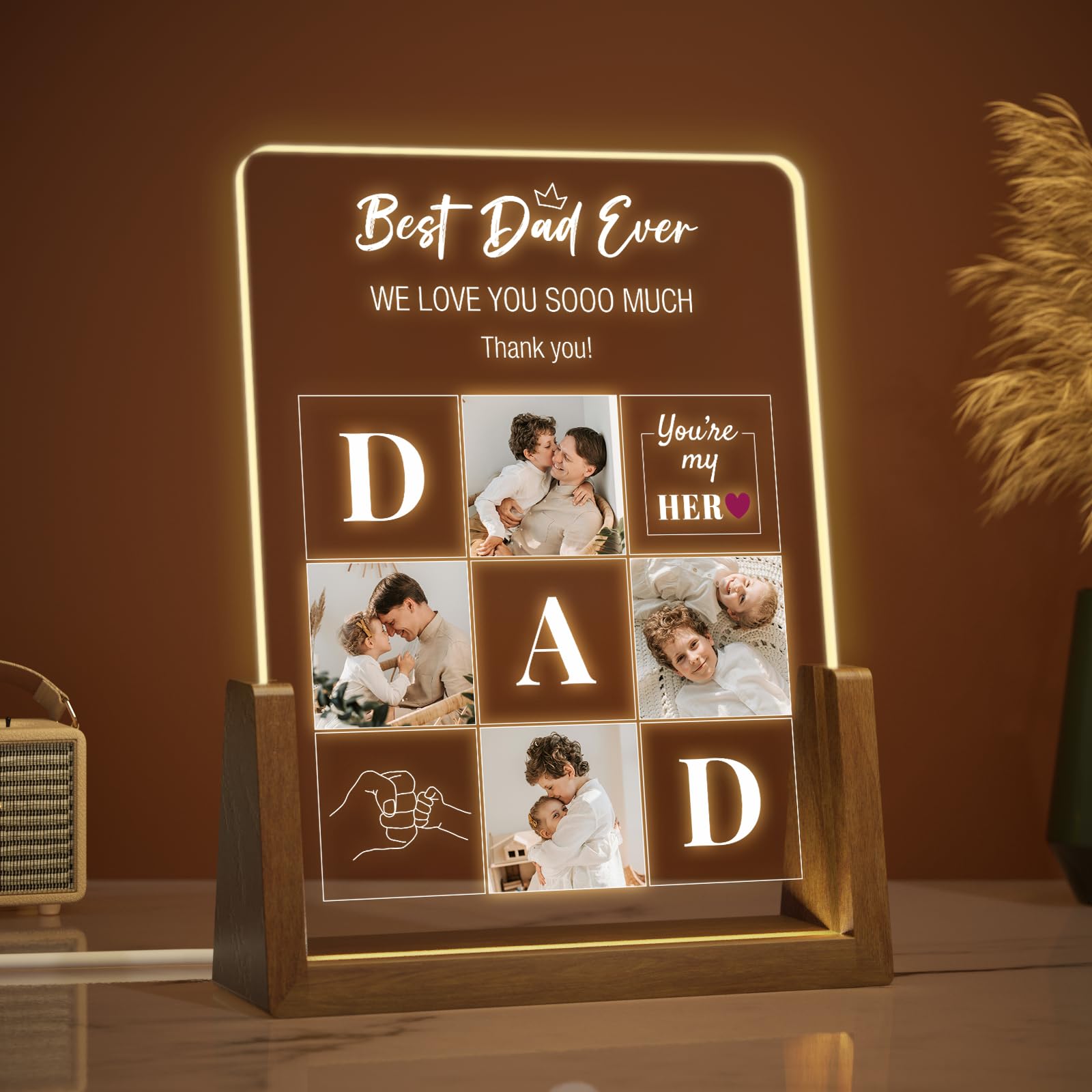 Giftove Personalised Dad Birthday Gifts from Daughter Son Kids, Customised Fathers Day Photo Frame Presents for Dad Husband from Wife, Unique Daddy Gifts Ideas, Best Dad Valentines Gift