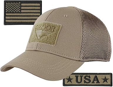 Condor MESH Fitted Tactical Cap Bundle - U.S.A. & USA Flag Patch - Choose Size