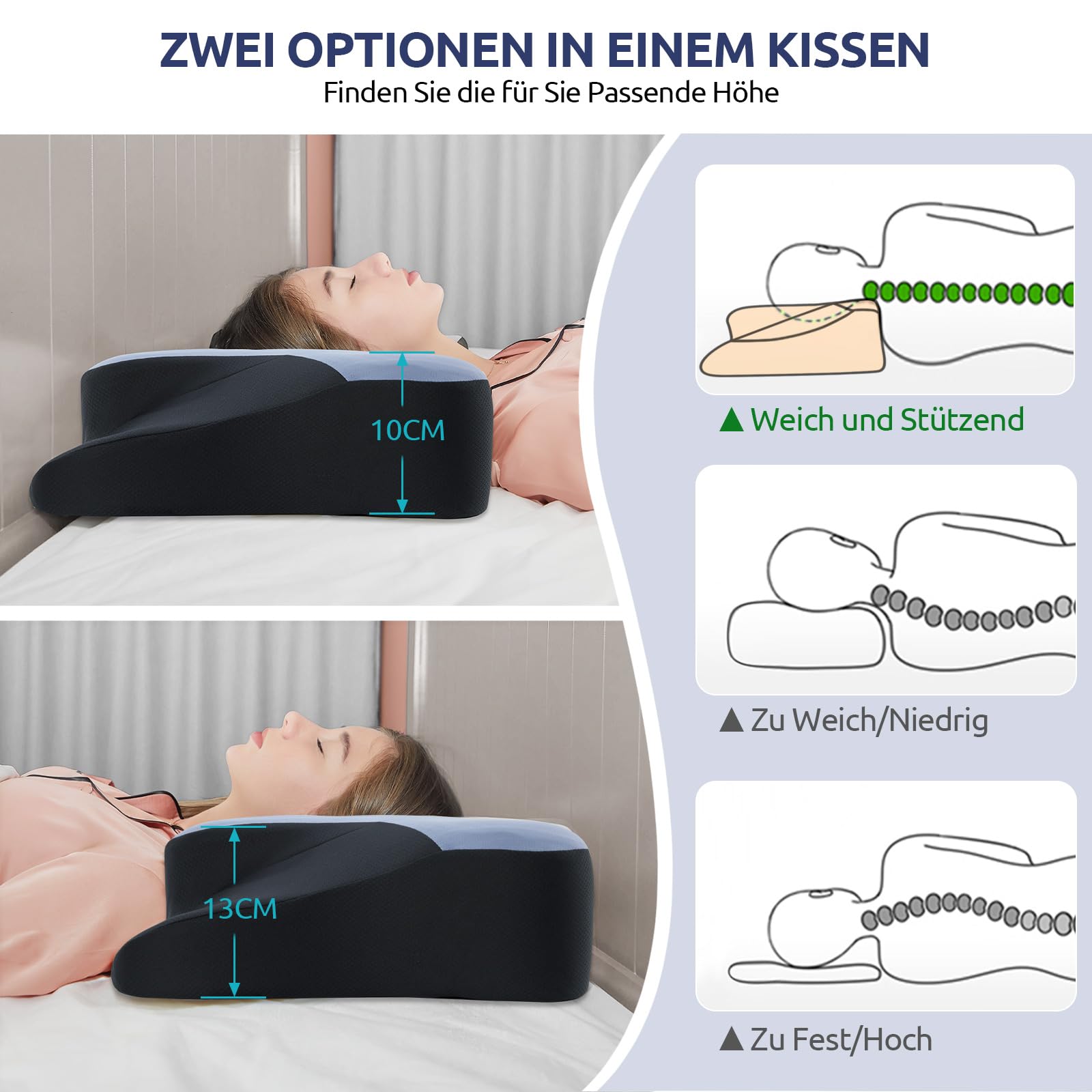 DONAMA Nackenkissen Memory Foam Schlafkissen für Seiten Rücken Bauchschläfer