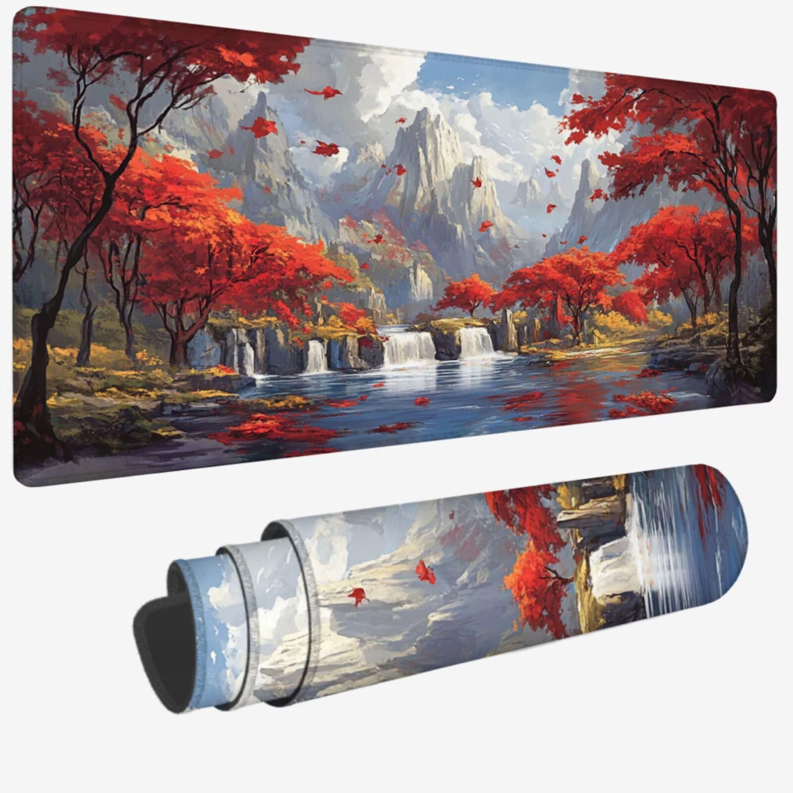 Podkładka pod mysz XXL 1000 x 500 x 3 mm, czerwona duża podkładka pod mysz z wodoodporną i antypoślizgową gumą klonową pod ręką biurko zszyte krawędzie, poprawia precyzję i szybkość dla gracza W-96