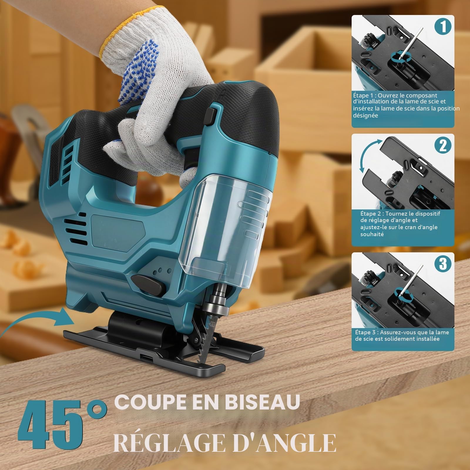 Scie Sauteuse Sans Fil pour Makita 18V batteries, 3500 tr/min, coupe à onglet 0-45°, 500 W sans balais, 6 lames, Scie sauteuse excentrique électrique pour bois, plastique, métal (sans batterie)