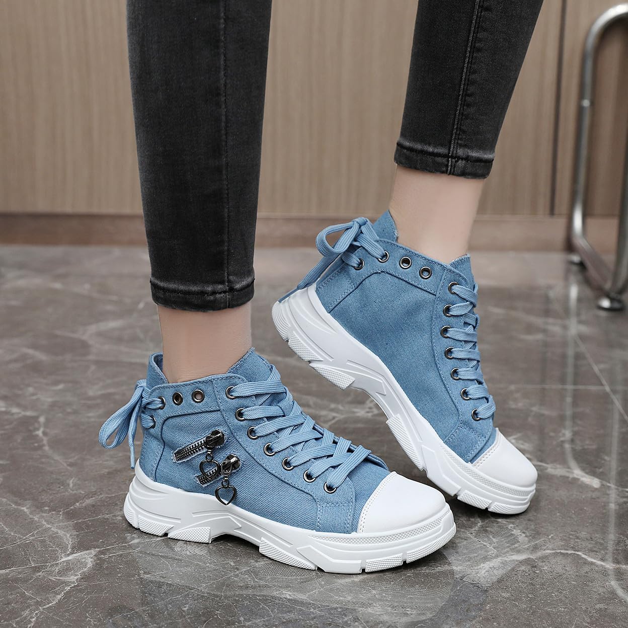 VAXAV Women's Lightweight High Top Platform Canvas Sneakers Breathable Walking Shoes - Image 6