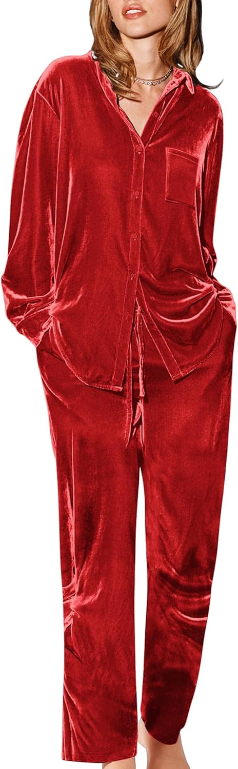 Ekouaer Velour Track Suits for Women Long Sleeve Pajama Set Casual 2 Piece Loungewear