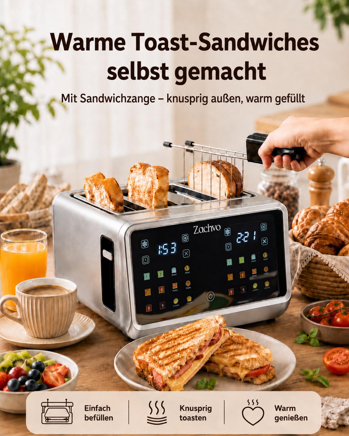 Toaster 4 Scheiben mit 2 unabhängige Toastzonen und Touchscreen
