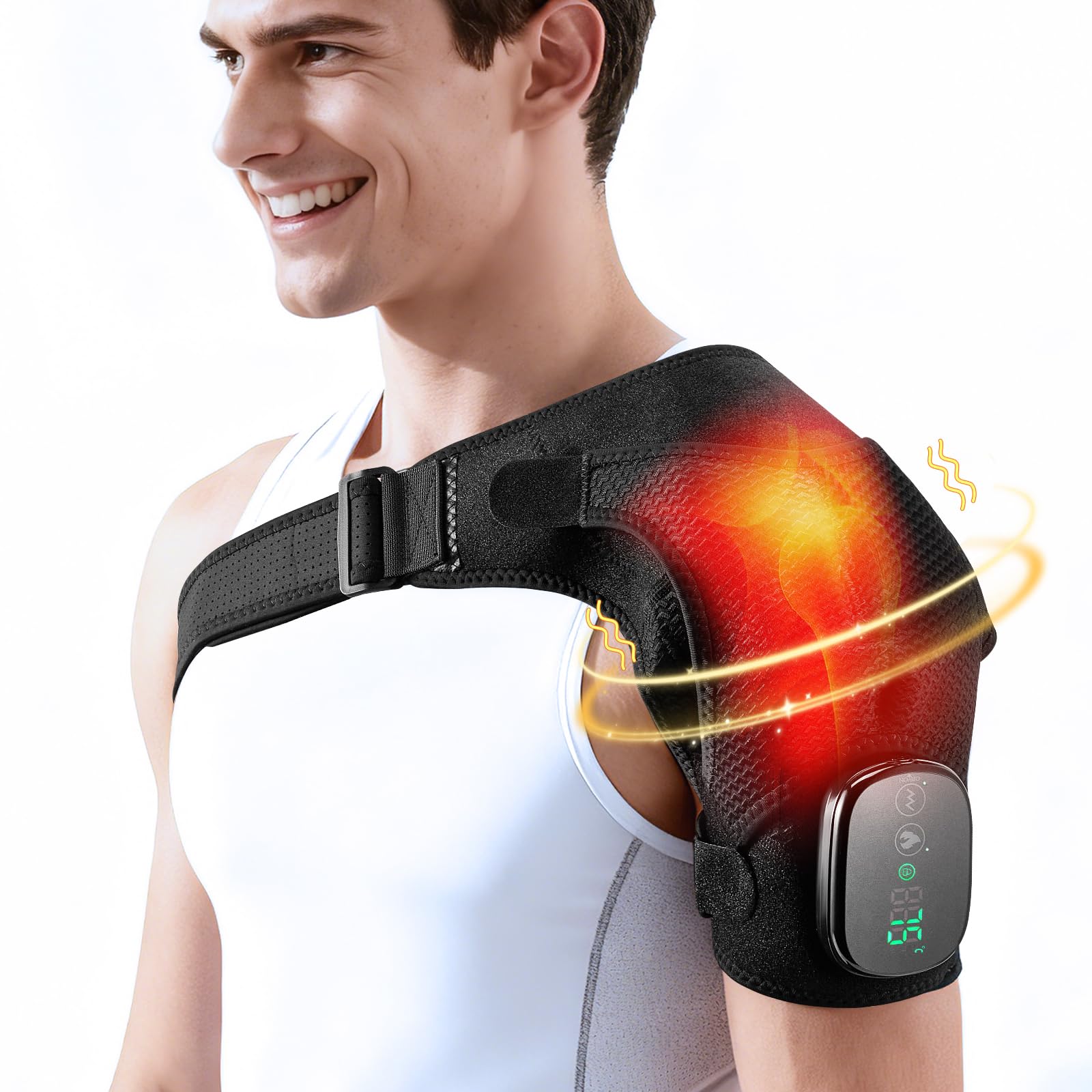 Akku Schultermassagegerät, Schulterwärmer 40–75 °C, 5000-mAh-Akku, Touchscreen-Steuerung