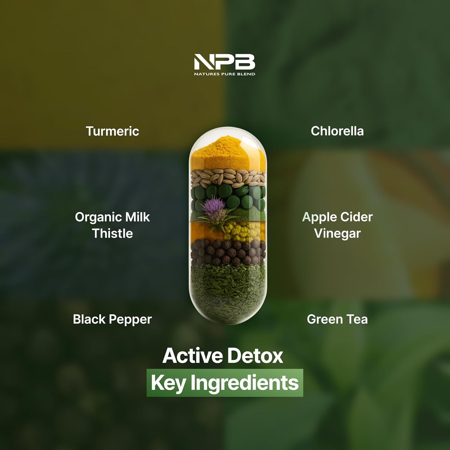 Nature's Pure Blend Active Detox Cleanse – Organic Turmeric Supplement with Apple Cider Vinegar for Digestive Support – Body Detox for Men to Promote Balance & Vitality – Green Tea & Milk Thistle
