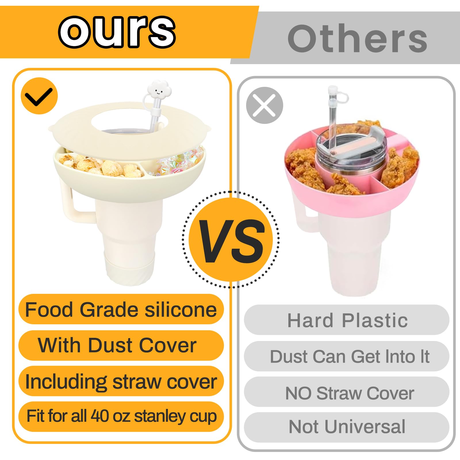 Vassoio Snack In Silicone Per Tazza Stanley 40oz – 5 Scomparti Con Porta Cannuccia E Stivale