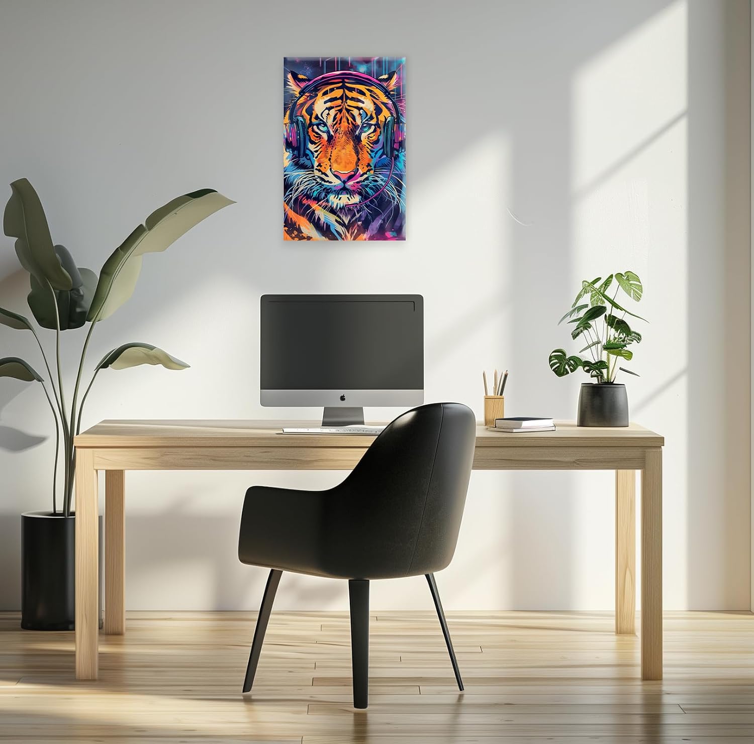 GLOKAKA Tiger Canvas Wall Art Graffiti Wall Decor Abstract Wildlife Pictures Print Animal With Wearing Headphones Painting Modern Artwork(Artwork-1,12"x18")