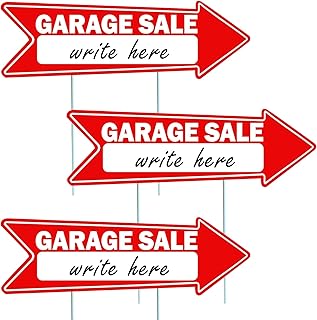 3 Pcs Garage Sale Arrow Signs with Stakes 16 x 5 Inch Red Signs Double Sided Weather-Proof Estate Yard Sale Signs Supplies