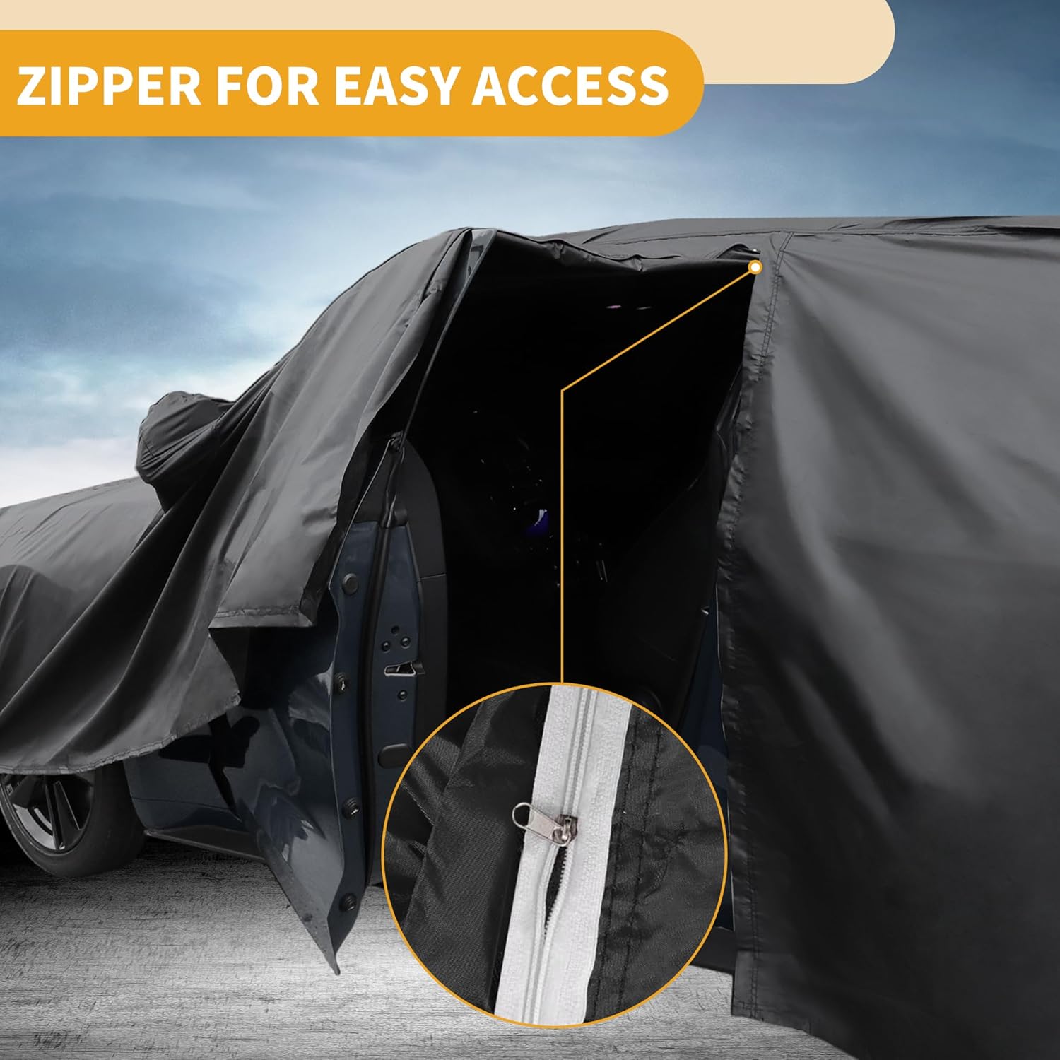 Car Cover Waterproof All Weather Sun Rain Protection Full Exterior Cover for Hyundai Tucson 190T-PU Black with Left Side Zippers