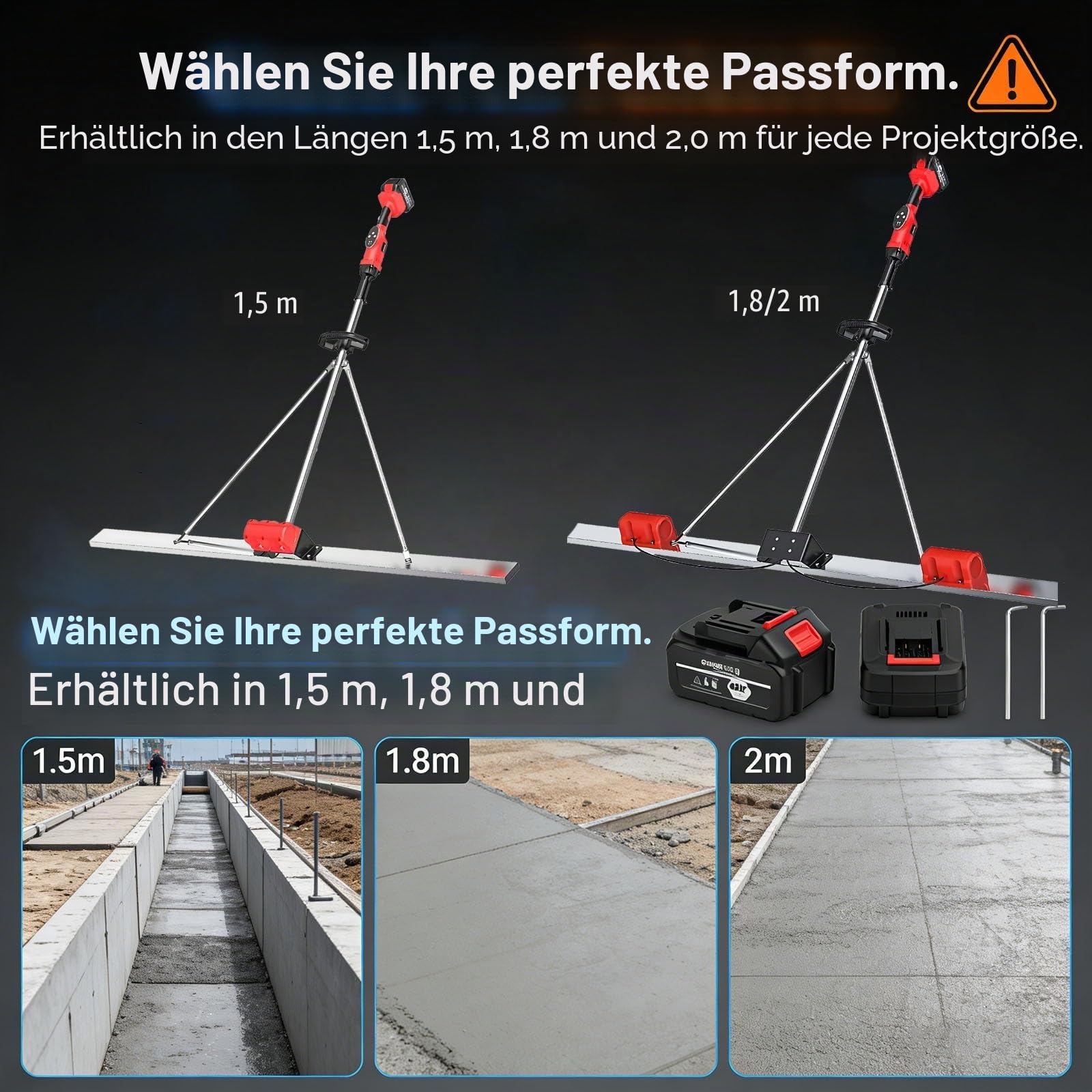 Wie Beton Richtig Glätten, Akku Betonabziehpatsche Elektro Rüttelbohle 1.5m 1.8m 2m, Profi Vibrationsgerät mit Bürstenlosem Motor für Gartenwege und Hausbau(1.5M)