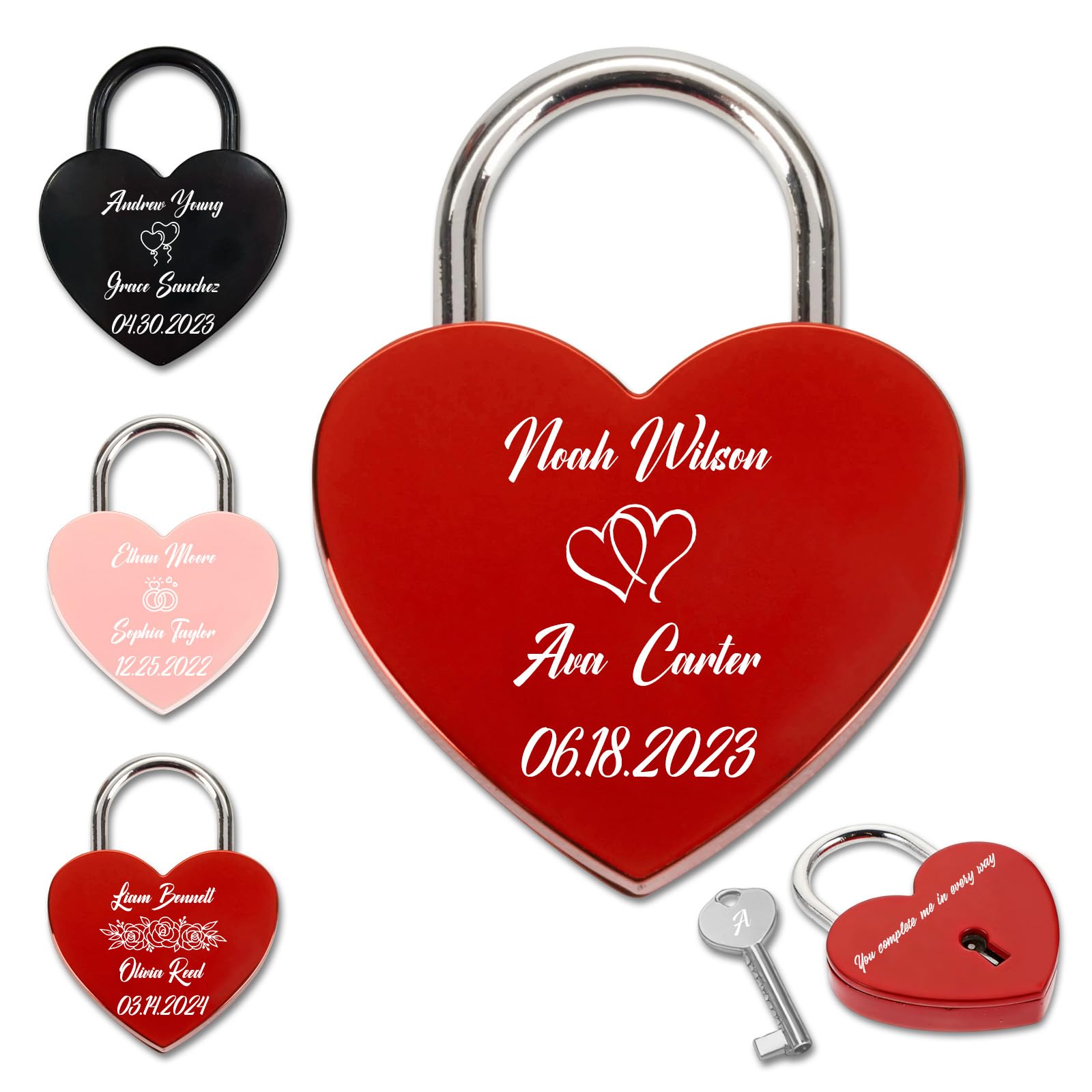 Personalised Engraved Love Padlock Customizable Engraving Photo Name Custom Heart Love Lock Gift for Valentine's Day Travel Trip Anniversary Boyfriend Girlfriend Men (Personalised Lock)
