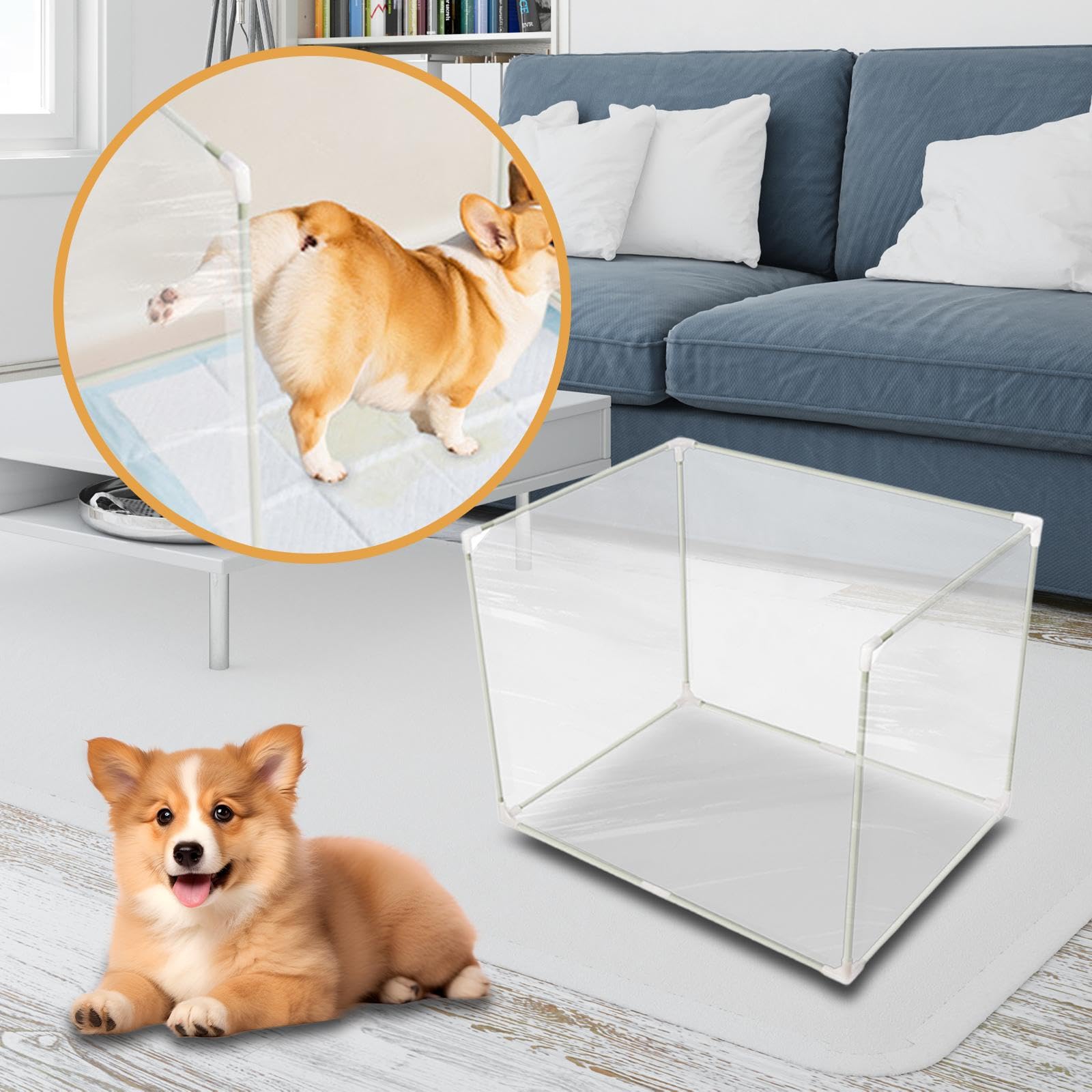 Hundetoilette mit Spritzschutzwänden Hundeklo Hundepads Halter Indoor Toilette für Hunde Herausnehmbar Leicht zu Reinigen Tragbar Und Platzsparend Aus, Transparent