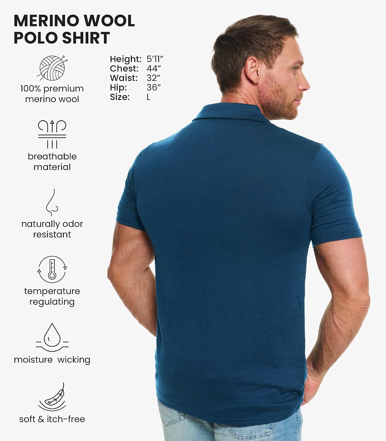 Merino Wool Polo Shirt Men - Anti-Odor 100% Merino Wool Shirts for Men Short Sleeve and Long Sleeve Breathable Polo