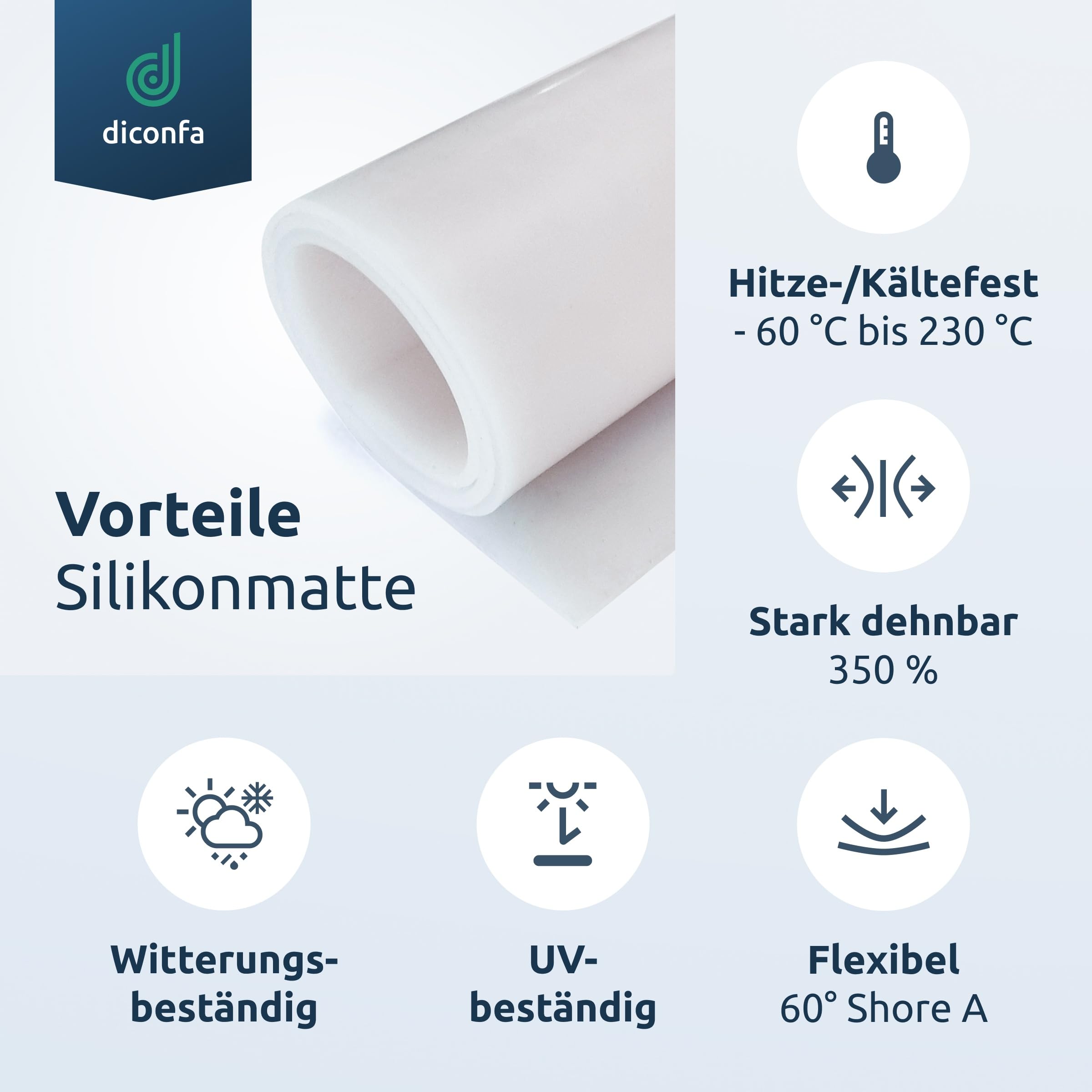 diconfa Silikonmatte Silikonplatte NACH Maß - DICKE: 0,5mm bis 10mm - BREITE/LÄNGE: 50mm bis 1200mm - AUSWAHL: 100mm x 100mm x 3mm (10cm x 10cm x 0,3cm) transparent Unterlage Silikon