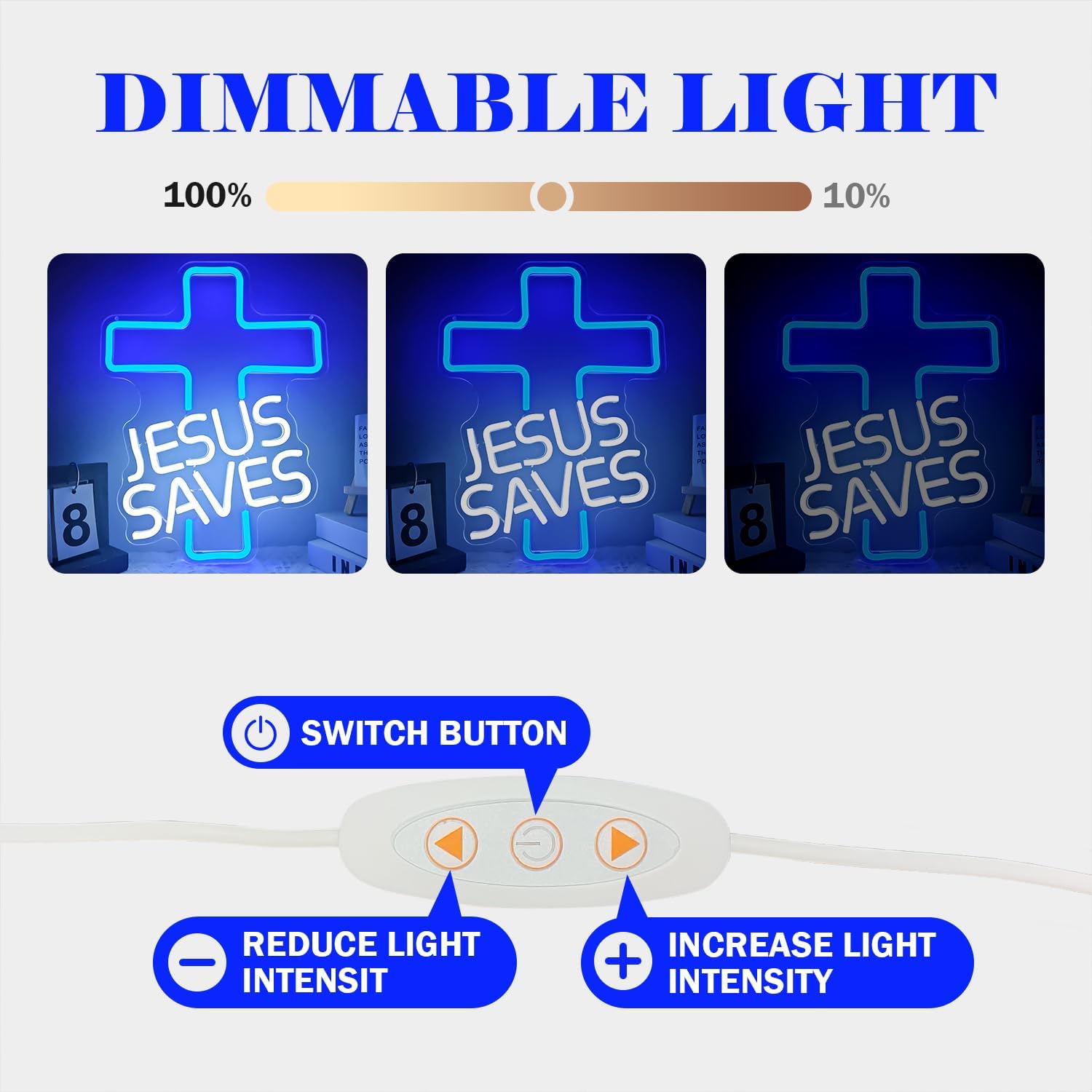 Cross Neon Signs Jesus Saves LED Signs for Wall Decor Dimmable Jesus Neon Lights Signs for Bedroom Living Room Christian Church Events Birthday Christmas Decor Gifts