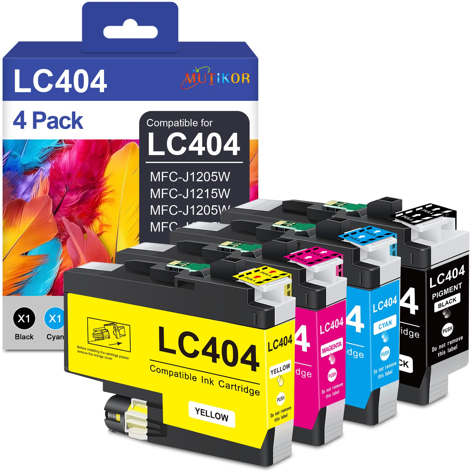Mutikor Compatible LC404 Ink Cartridge BK/C/M/Y Replacement for Brother LC404 Ink Cartridges Combo Pack for Brother MFC-J1205W MFC-J1215W Printers, 4-