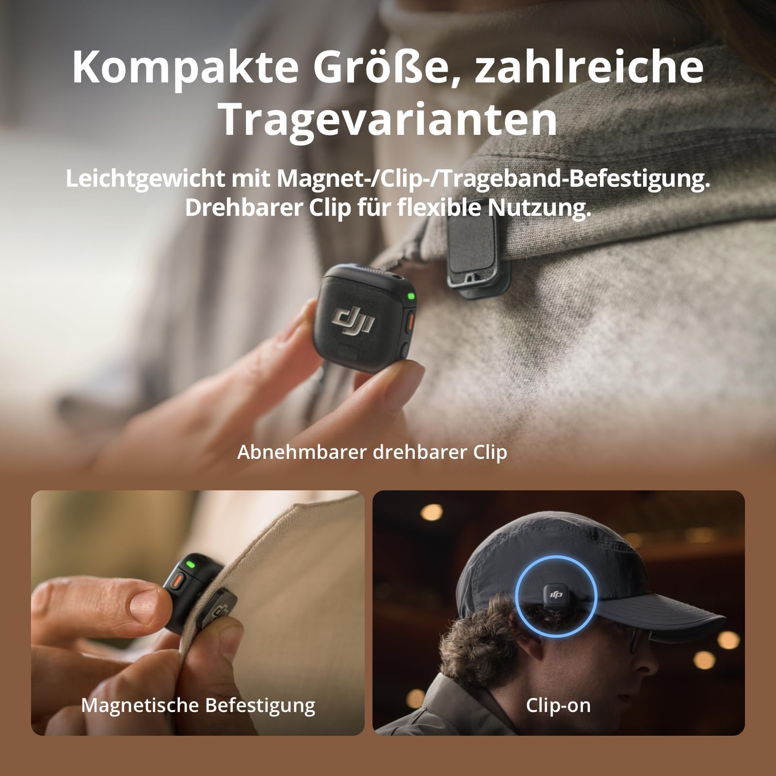 DJI Mic 3 (2 Sender, 1 Empfänger, Ladeschale), Kabelloses Lavalier Mikrofon für iPhone/Kamera/Android, Clip-on-Mikrofon für Videoaufnahmen, Tiktok, YouTube Podcast Content Creator