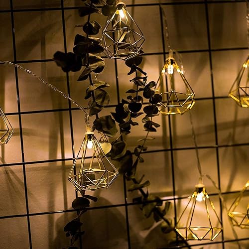 Miniatura 4 de EONLYX Luces geométricas de metal, 3M 20 luces LED de hadas de diamantes alimentadas por pilas, luces geométricas de oro rosa para dormitorio, boda
