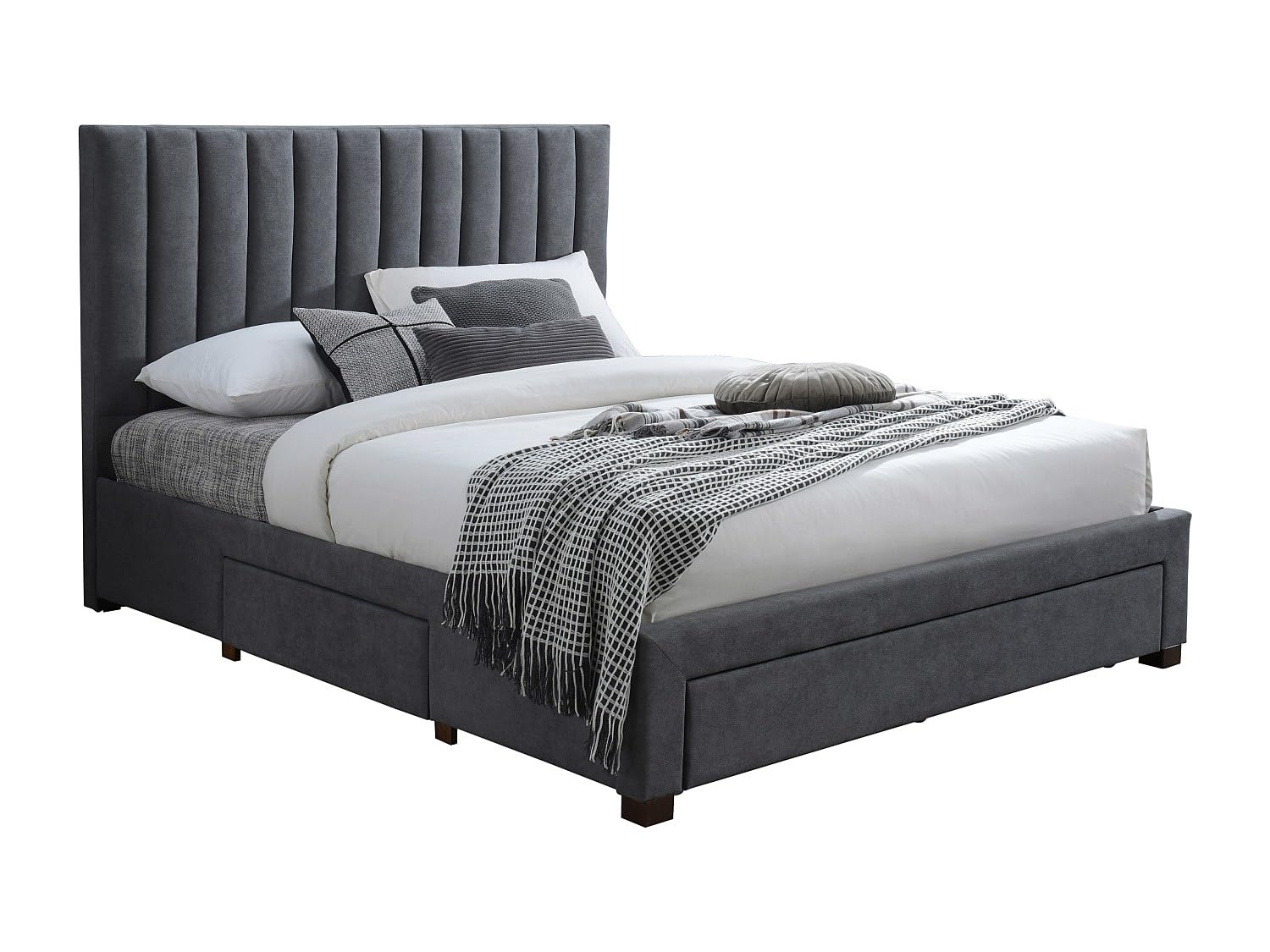 Vente-unique - Lit avec 3 tiroirs 180 x 200 cm - Tissu - Gris + Matelas - LIAKO