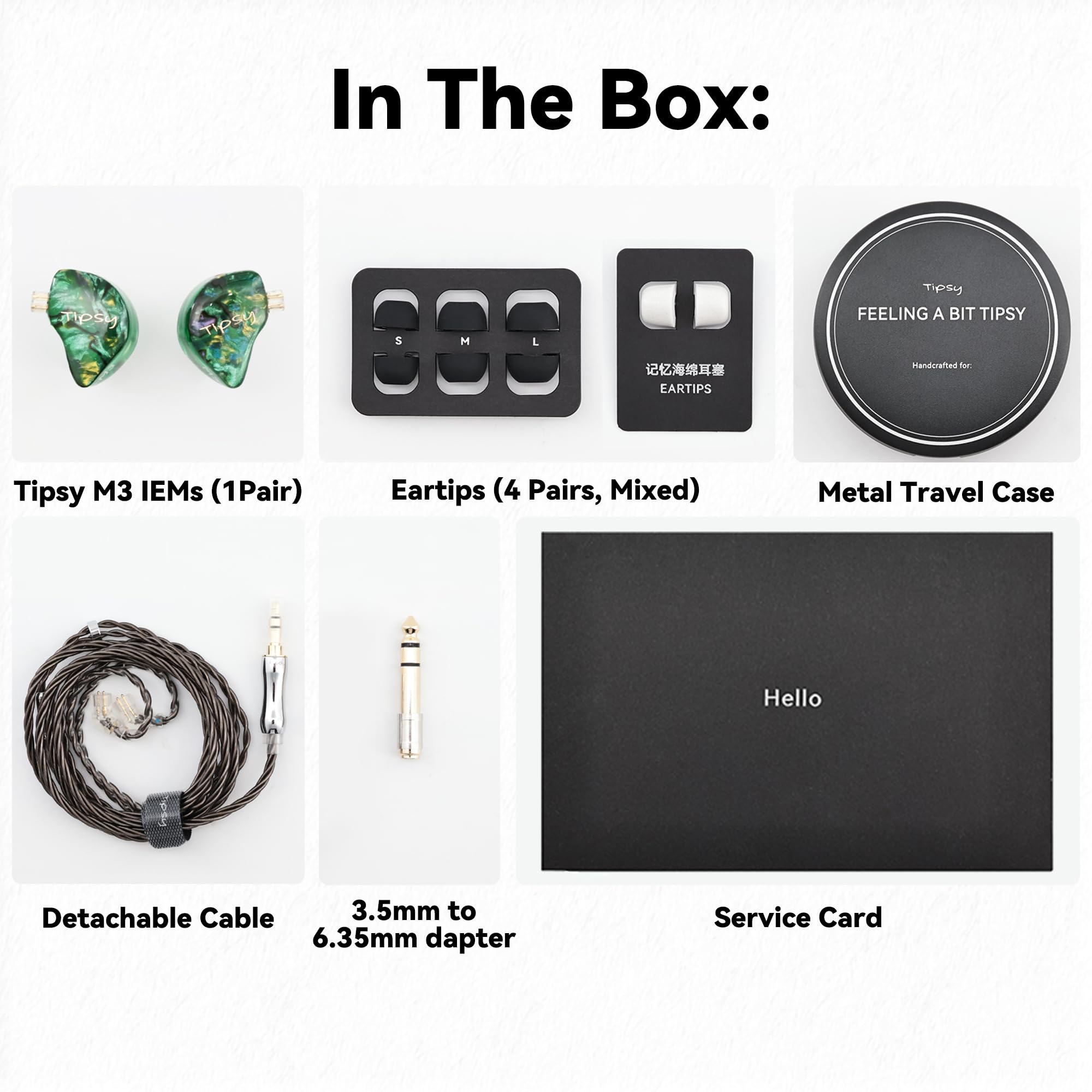 Tipsy M3 Professional IEM per musicisti, driver 2BA + 1DD, 36dB PNC, IPX5, tecnologia Acoustic-Runway, resina delicata sulla pelle, cavo staccabile a 2 pin da 0,78 mm (senza microfono, bianco e nero)