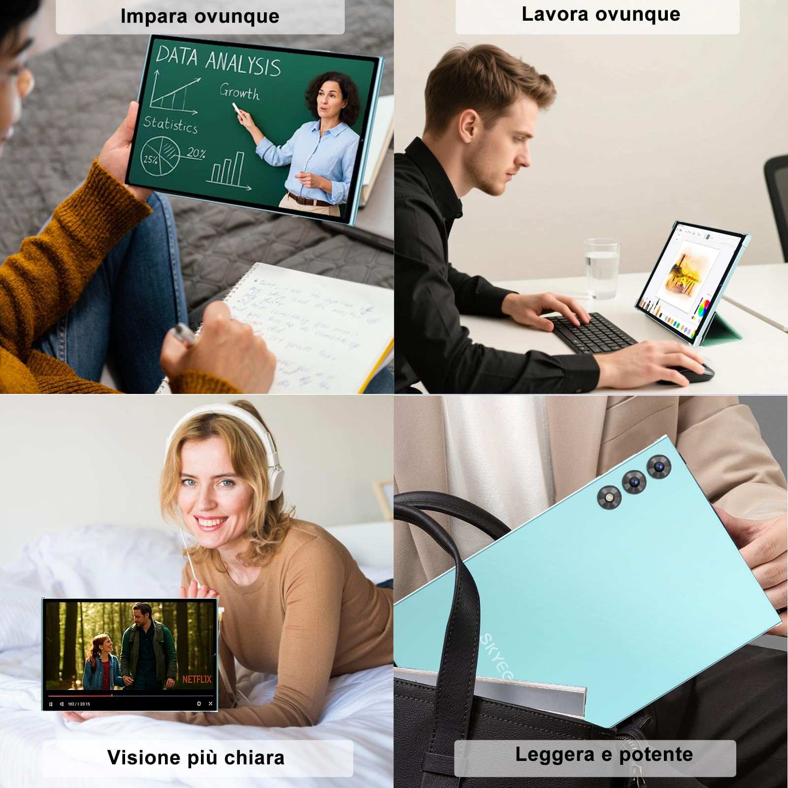 Tablet 10 Pulgadas Android 15 Gemini AI 30GB RAM 128GB ROM Ampliable 2TB Octa-Core WiFi 6 Widevine L1 Batería 8000mAh Cámara 8/5 MP Teclado Ratón Funda Cuerpo Metálico Verde Claro