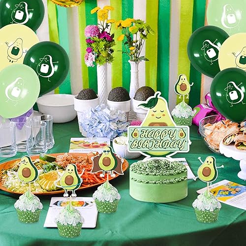 Miniatura 7 de Decoración de cumpleaños de aguacate, suministros temáticos de aguacate con banner de cumpleaños de aguacate, adornos para magdalenas de tartas,