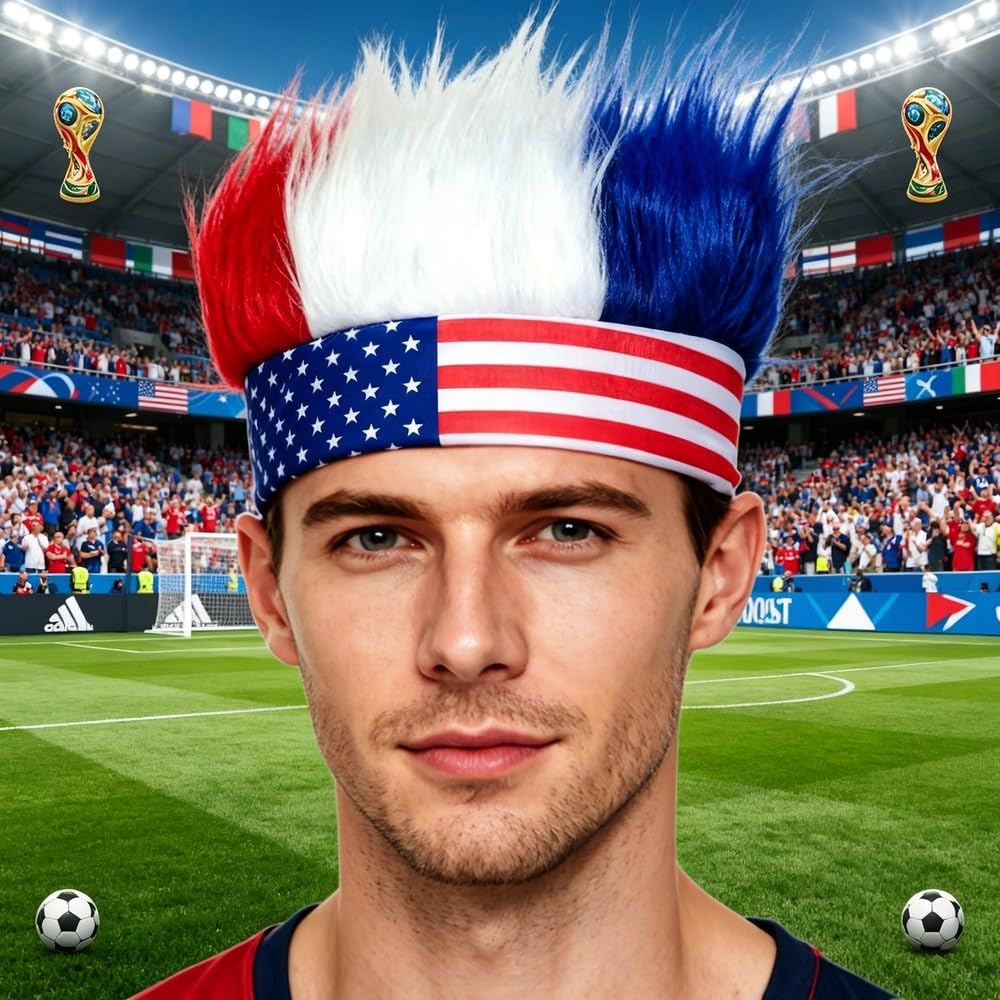 Red White and Blue Headwar for 4th of July Patriotic Sports Events Hat Hair Olympic Football Hair Band Accessories