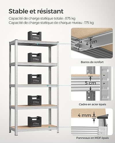 SONGMICS Set di 2 Scaffali per Carichi Pesanti Senza Viti a 5 Ripiani - 3