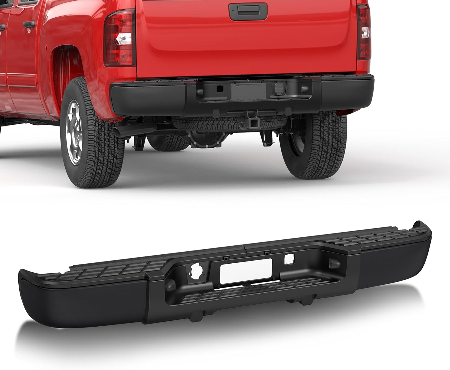 MOSTPLUS Black Rear Steel Step Bumper Assembly Compatible with 2007-2013 Chevy Silverado/GMC Sierra 1500 no Parking Sensor Holes
