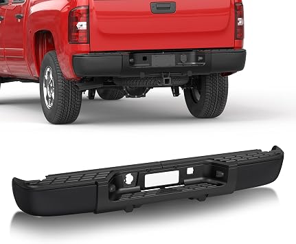 MOSTPLUS Black Rear Steel Step Bumper Assembly Compatible with 2007-2013 Chevy Silverado/GMC Sierra 1500 no Parking Sensor Holes