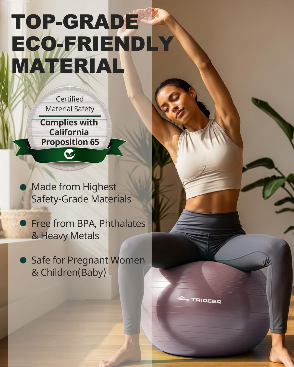 Trideer Yoga Ball – Anti-Burst Exercise Ball for Pregnancy, Office, Birthing, Stretching & Core Workout – Home Gym & Therapy