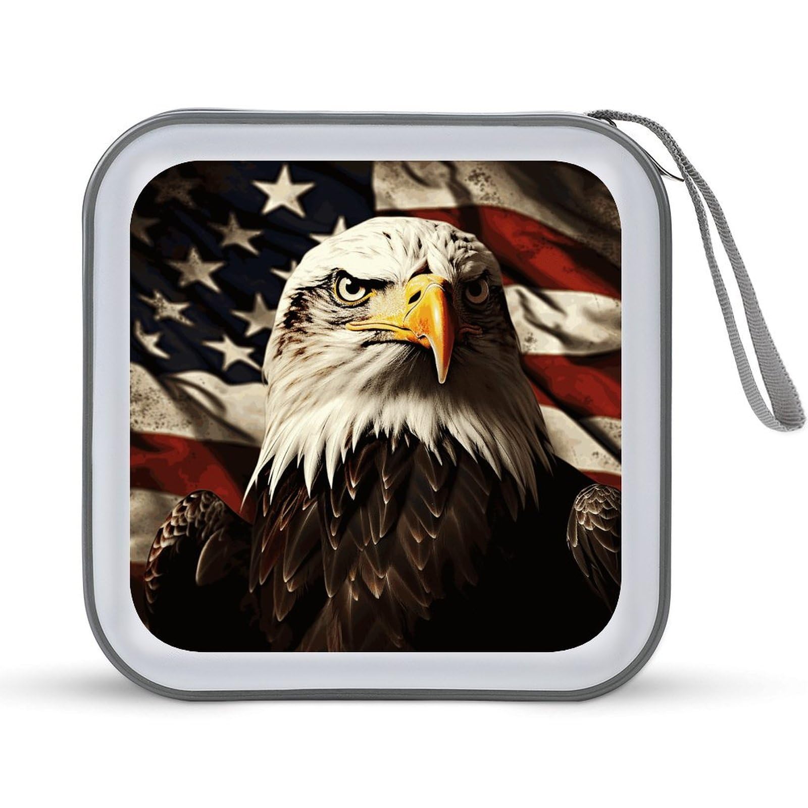 Bald Eagle Flag Veterans DVD Case 40 Capacity Protective Storage Organizer Binder Booklet Album Portable Disc Wallet Car CD Disk Holder Hard Plastic CD Cases CD DVD Case Holder