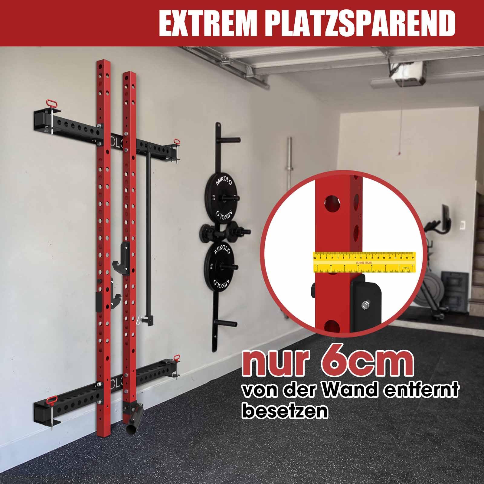 Wand Squat Rack Klappbar, Power Tower mit Landmine, Power Rack mit Klimzugststange Für Wand, Kraftstation für Zuhause，Half Rack 455kg Belastbar