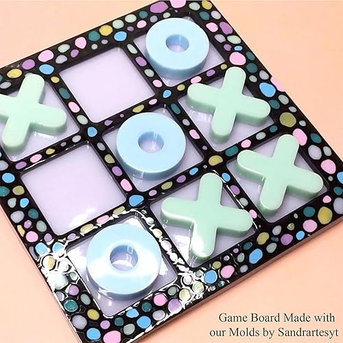 Miniatura 2 de Tic Tac Toe - Juego de moldes de silicona de resina X O, juego de mesa de epoxi, suministros de fundición de 2 unidades